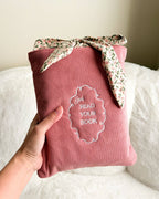 Girl Read Your Book Embroidered Corduroy Book Sleeve with Bow Knot