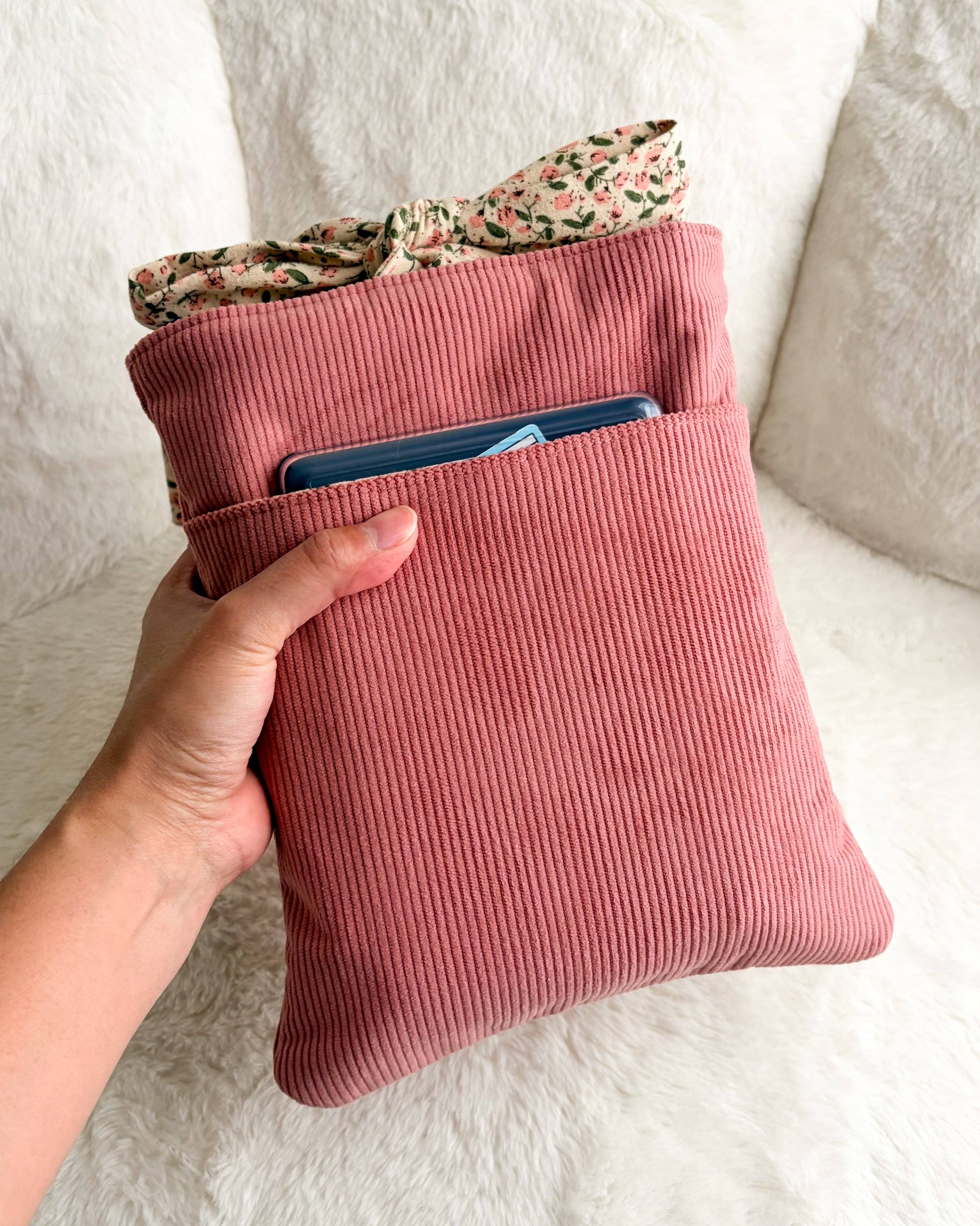 Girl Read Your Book Embroidered Corduroy Book Sleeve with Bow Knot