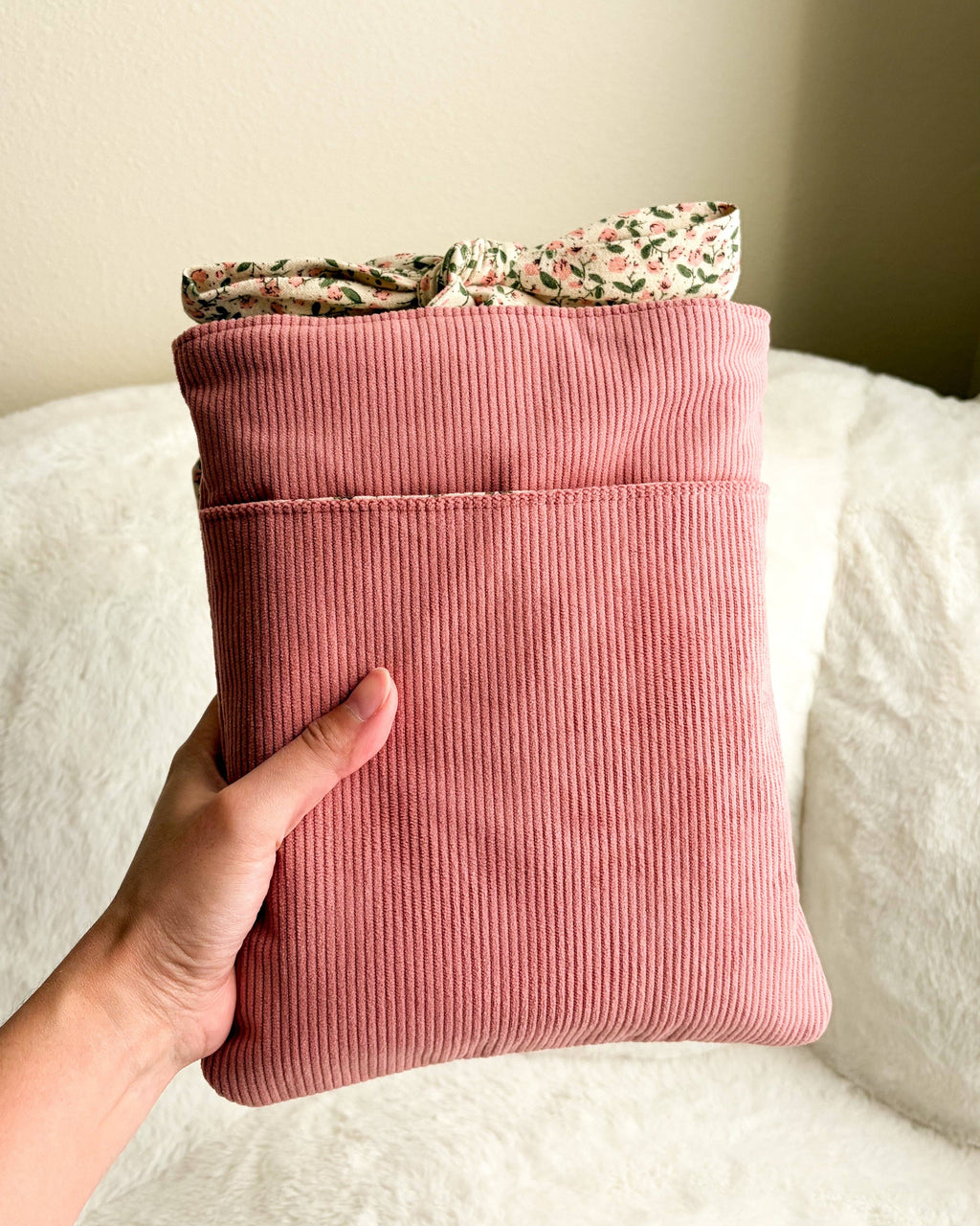 Girl Read Your Book Embroidered Corduroy Book Sleeve with Bow Knot