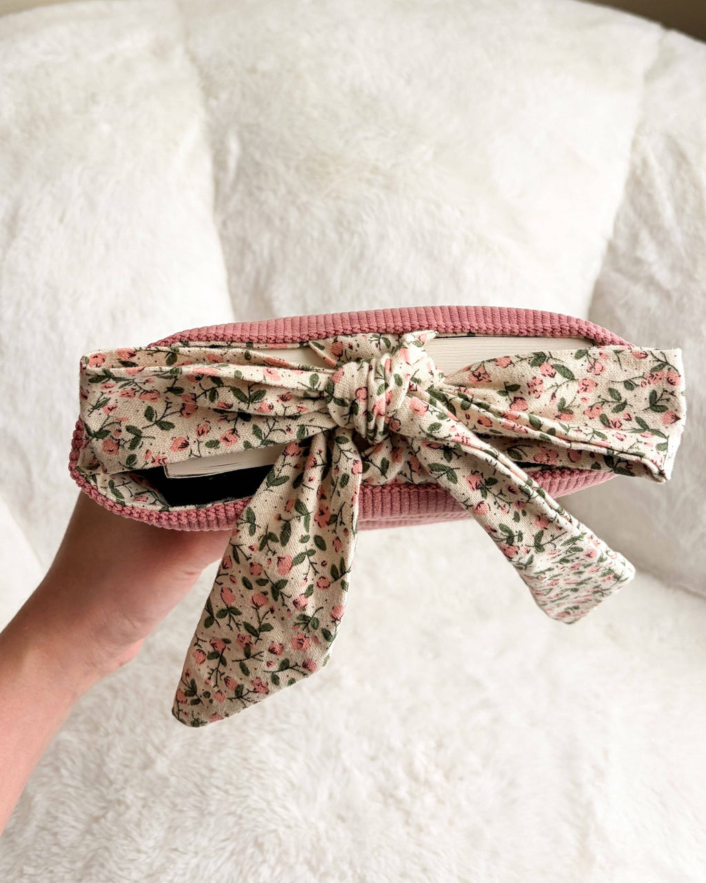 Girl Read Your Book Embroidered Corduroy Book Sleeve with Bow Knot