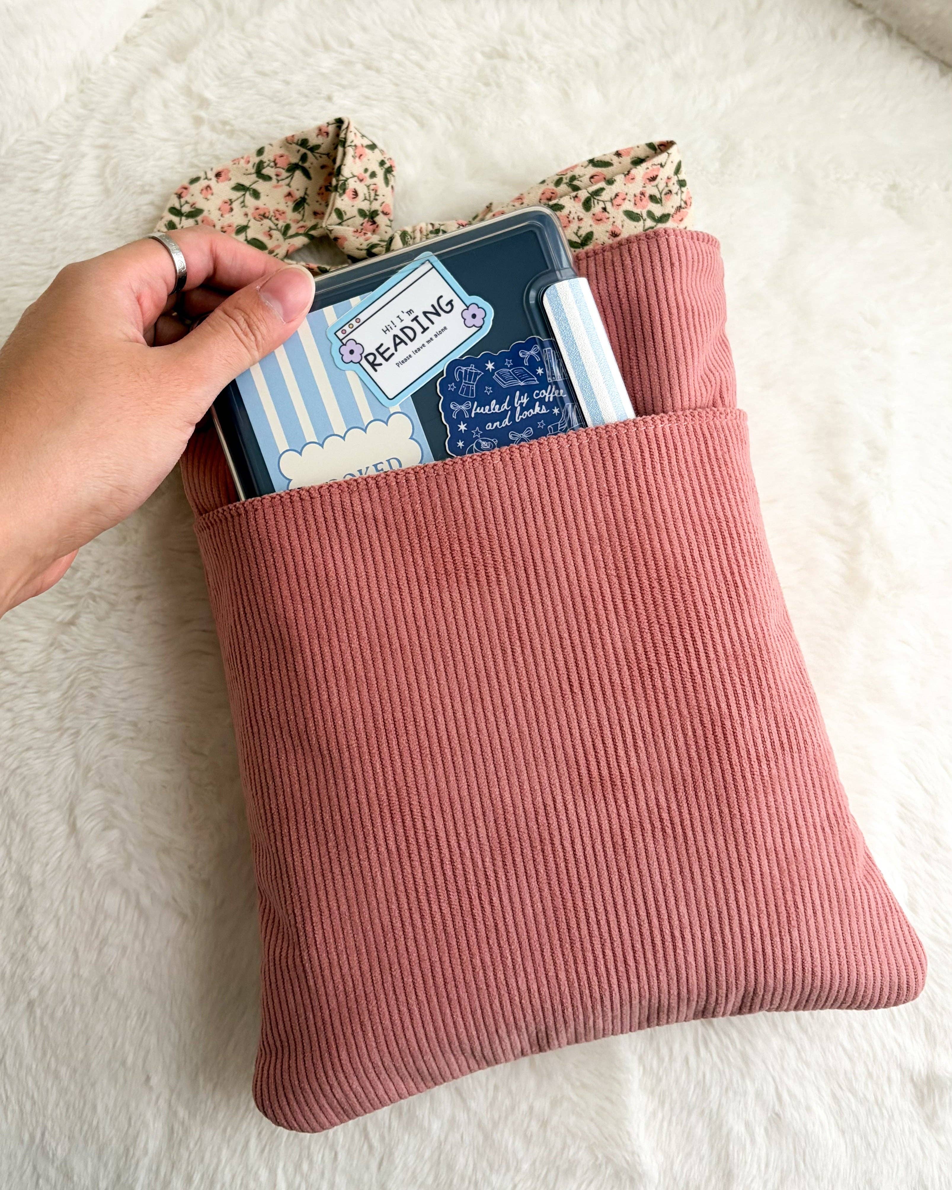 Girl Read Your Book Embroidered Corduroy Book Sleeve with Bow Knot